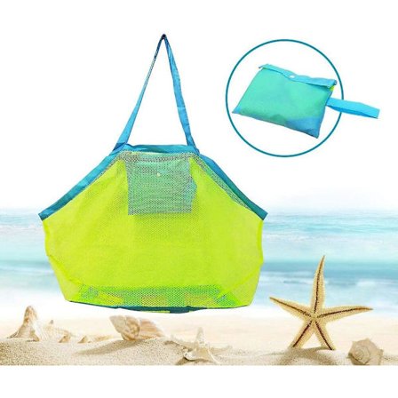 Stor Net Strandtaske Legetøjsstrandtaske Med Lynlås Børnepool Rejse Strand Sko Våde Håndklæder