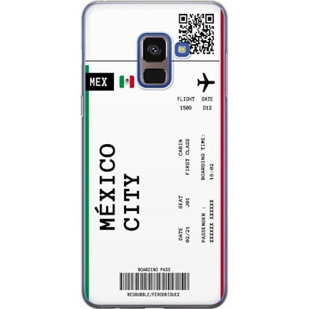 Kompatibel Mobilcover til Samsung Samsung Galaxy A8 (2018) Mexico City boarding pass design med flyoplysninger, flag og QR-kode. Rejseinspireret motiv