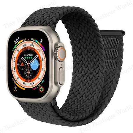 Flettet Solo Loop for Apple Watch Ultra band 49mm 45mm 41mm 44mm 40mm 42mm rem armbånd iWatch serie 9 7 SE 8 6 5 4 3 band Svart