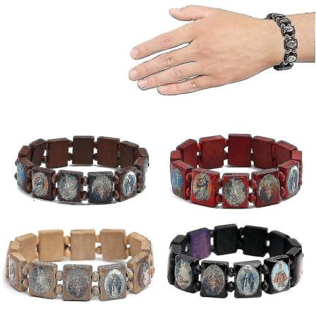 4 stk. Rosenkrans Jesus Armbånd Elastisk Stretch Armbånd Med Bilder Av Religiøse Helgener Katolske Hellige Guder Gudinne Bønn Manifestation Armbånd