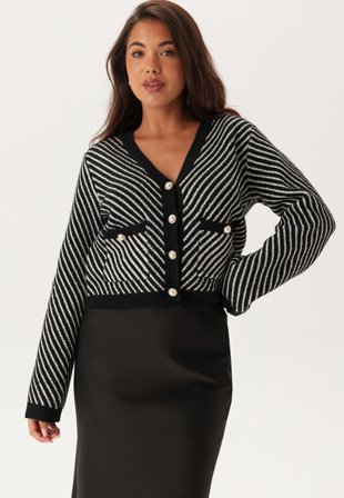 YAS - charla Ls Sequin Knit Cardigan - Black/Pattern Star White - Kläder - - Bubbleroom