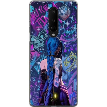 Yhteensopiva Puhelinkuori OnePlus OnePlus 8 Värikäs graffitipiirros, jossa on sinisellä hiuksilla varustettu hahmo kaupunkimaisessa neon-tyylissä