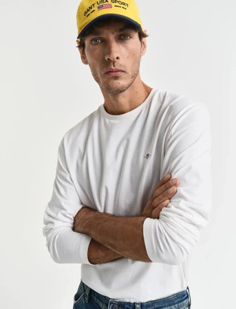 GANT Reg Shield Ls T-Shirt - White - XXXL