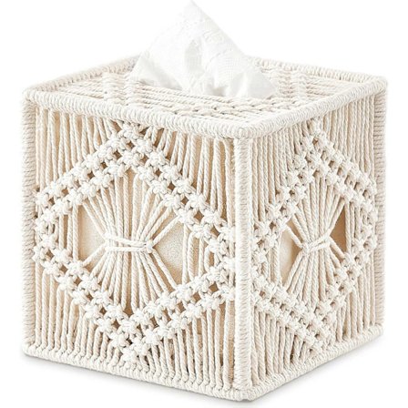 Makramé Tissue Box Öppen Botten Tissue Box Boho Dekor Bohemisk Tissue Organizer Handgjord Tissue Box för Badrum Sovrum