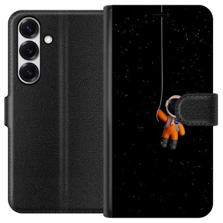 Yhteensopiva Lompakkokotelo Samsung Galaxy S25 Astronautti riippuu köydessä avaruudessa tähtitaivaan edessä, minimalistinen sci-fi motiivi täydel