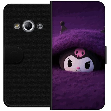 Yhteensopiva Lompakkokotelo Samsung Galaxy Xcover 3 Kuromi lilassa pörröisessä ympäristössä, jossa on salaperäinen kawaii-suunnittelu.