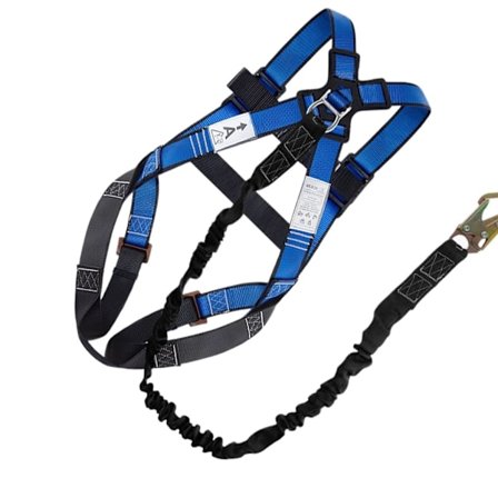 Slitstark säkerhetssele i polyester, helkroppsmodell, 5-punkts med 2 meter lina