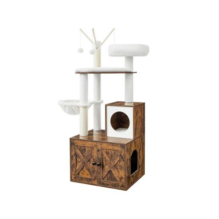 Rootz Cat Tree - Raaputuspylväs luolalla - Raaputustolppa hiekkalaatikolla - Kissan kiipeilypuu - Kissan aktiviteettipuu - Kissan leikkipuu - Moderni