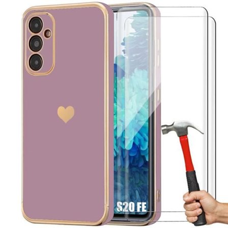 Coque + 2 Tåliga Glas - Booling - för Samsung Galaxy S20 FE - Lila - Stötabsorberande - Hjärtmönster Pläterad