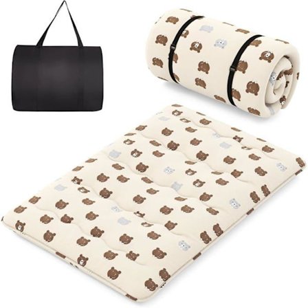 COSTWAY Japansk Futonmadras 140x200CM - Aftagelig Topmadras, Sammenfoldelig Gulvmadras - Hjem, Campingvogn, Kollegieværelse - Brun Bjørn