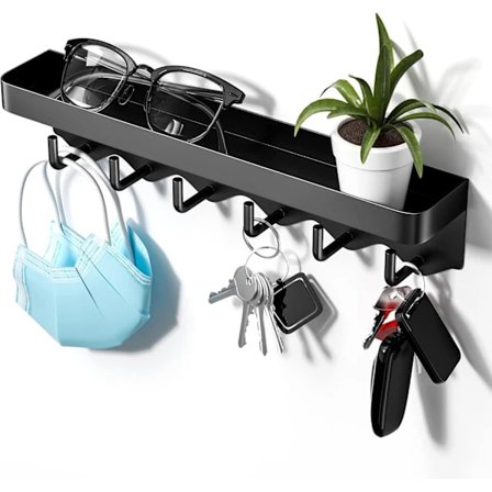 Vægmonteret nøgleholder med 6 kroge, hænges op uden boring, dekorativ nøgle- og postkasse ved indgangen, hængende køkkenredskaber