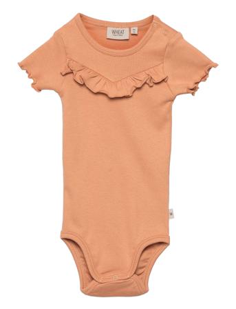 Rib Body Ruffle Ss Bodies Short-sleeved Beige Wheat