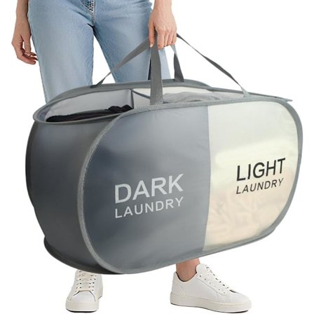 Hopfällbar 2/3-delad tvättkorg – Tvättkorg med handtag och färgkodade fack för Hem_TF_TF