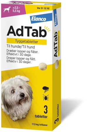 AdTab 112 mg tyggetabletter til hund (>2,5-5,5 kg) 3 stk