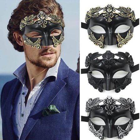 Maskeradmask för män - Grekisk romersk venetiansk mask Mardi Gras Mask Antik guld