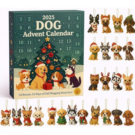 Hund Adventskalender 2025, 2025 Rolig Fransk Bulldog Adventskalender, 24 Raser, Med 24 Bedårande Hundras Ornament
