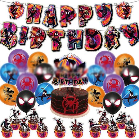Spider-Man Miles Morales Børnefødselsdagsfest Tilbehør Balloner Banner Kage Cupcake Toppers Dekorationer Sæt