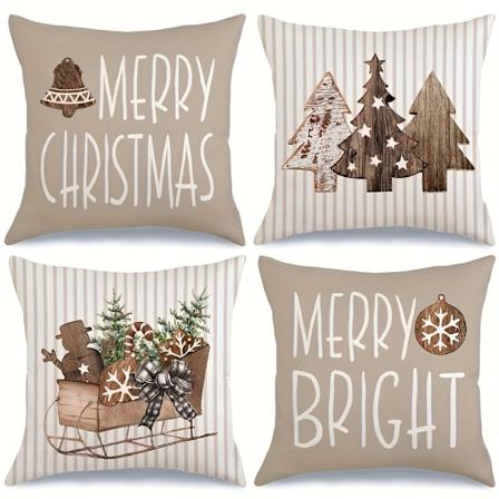 4 stk. Hørblanding Vævet Juletræ Slæde Bogstav Pudebetræk Hjemmeindretning, Soveværelsesindretning (Pude Medfølger Ikke) Style-1 45.72cm X 45.72cm-