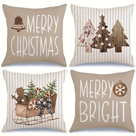 4 st Linneblandade Vävda Julgran Släde Bokstav Kuddfodral Heminredning, Sovrumsinredning (Kudde Ingår Inte){db}