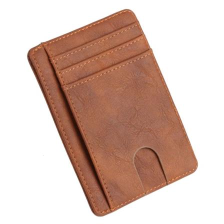 Slank frontlomme tegnebog Kreditkortholder RFID-blokering Holder op til 8 kort Brown
