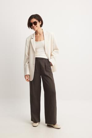 NA-KD Classic Pantalon large en lin - Sets - Brun - EU 34