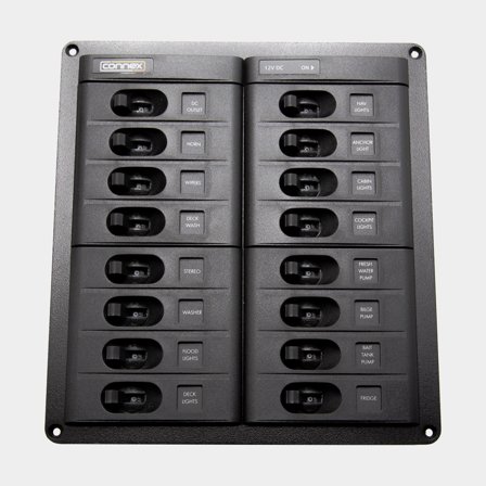 Panneau de commutation / panneau de disjoncteurs Connex Circuit Breaker Panel, 25 A, 16 interrupteurs, avec disjoncteurs automatiques
