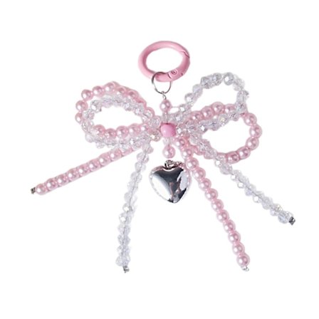 Sofistikeret Håndtaske Nøgle Tilbehør Robust Perler Krystal Sløjfe Hængende Nøgle Ornament til Nøgler og Tasker Udvalg Hvid