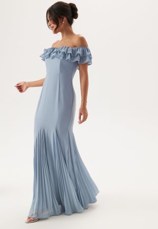 Goddiva-Frilly Chiffon Off Shoulder Maxi Dress-XL (UK16)