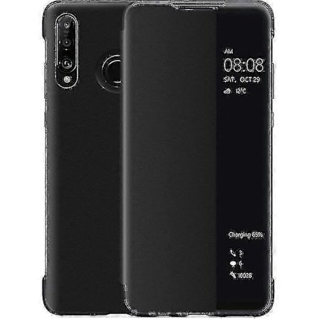 Huawei P30 Lite Etui, Smart View Lærklaff Etui, [Strømsparingsmodus][Full Beskyttelse](p30lite,bla -q