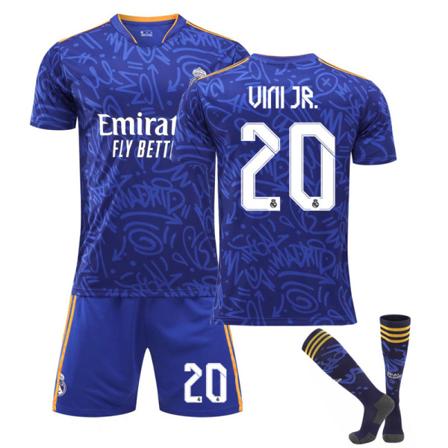 21-22 Real Madrid Vieraspaita Safiirinsininen Lapset Aikuiset Jalkapallo Jalkapallopaita Trainin Paita Puku No.20 VINI JR 28