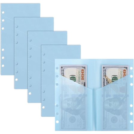 5-pak A6 Binder Kontantkuverter - 2-lommers budgetindsatser til 6-rings planlæggere, pengeorganisator med indeksfaner (blå)