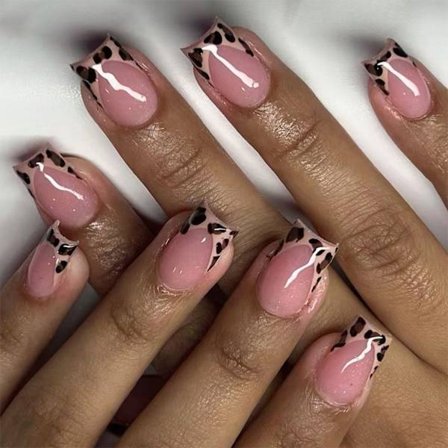 24 st Leopard Press on Nail Fransk Lös Nagel Lim på Nagel Konstgjord Nagel