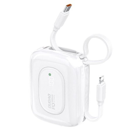 Dudao Powerbank 22.5W 10000mAh med indbygget USB-C og lightning-kabel - Hvid