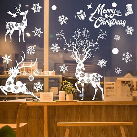 Juleelg klistermærke, hvid, vindueklistermærke, vinduesdekoration, julevægsklistermærke