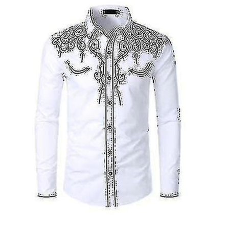 Herre Western Cowboy Skjorte Brodert Langærmet Casual Slim Fit Knappet Skjorte