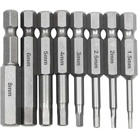 8 stk. 1/4 tomme sekskant skaft skruetrækker bits sæt - Lang magnetisk S2 stål med 8 størrelser - Kompatibel med elektriske u0026 manuelle 