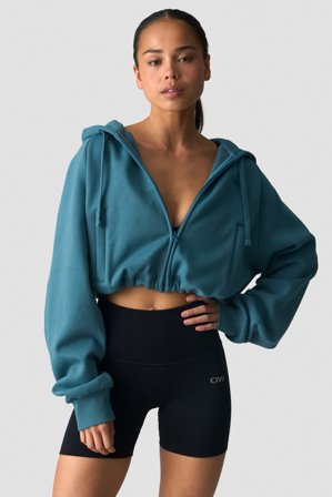 Everyday Cropped Zip Hoodie Light Faded Teal