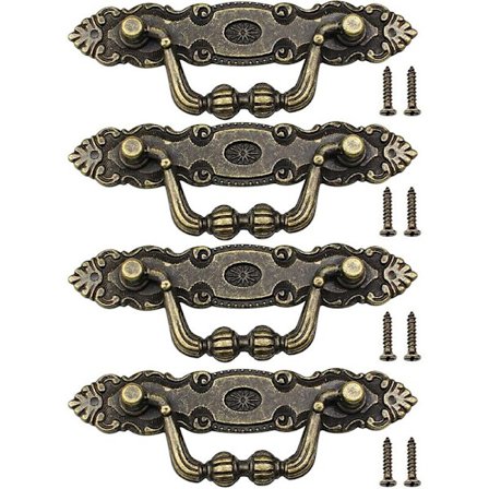 4 stk Vintage Skuffhåndtak Bronse Møbelhåndtak med Skruer