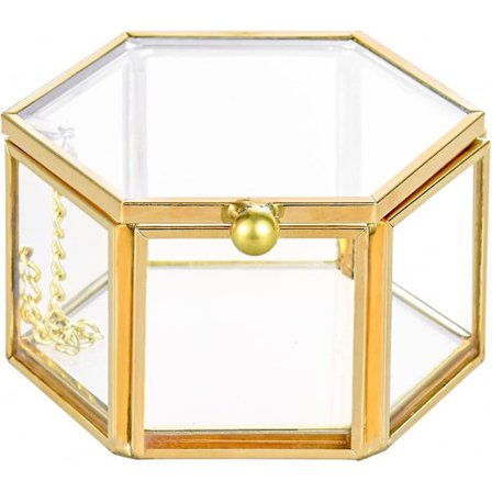Guld Glas Smycken Trinket Liten Box Ornate Ring Örhänge Display Box Keepsake Organizer Case Konstgjorda Blomsterblad Dekorativ Box Alla Hjärtans Dag 