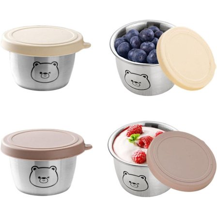 ING 4-pakning små plastbeholdere med lokk, dressingbeholdere, salatglass i rustfritt stål, 80 ml mini dip-beholdere, gjenbrukbare beholdere