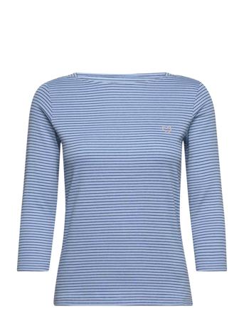 T-Shirt Boat Neck Stripe Tom Tailor Blue