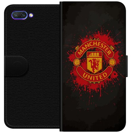 Yhteensopiva Lompakkokotelo Honor Honor 10 Manchester United logo punaisella ja keltaisella värillä, raikas urheilullinen tausta
