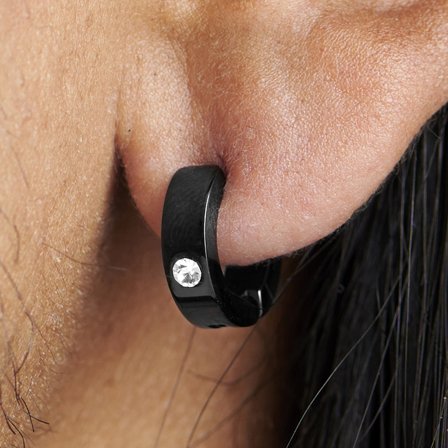 Sentio | Black Surgical Steel & Zirconia Clip-On Hoop Earring for Men - Clip-on earrings