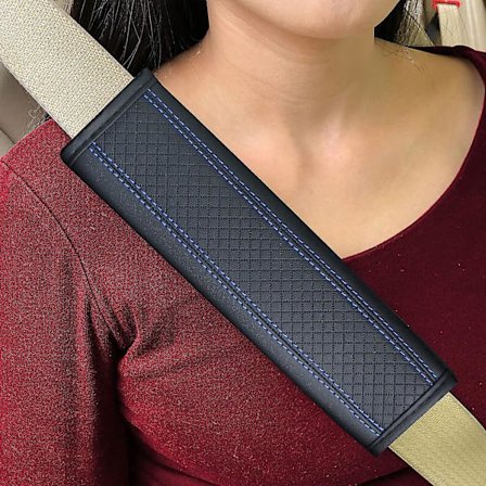 Black Blue Leather Seat Belt Pads - Comfortable Neck and Shoulder Cushion, Fits Car (2-Pack)