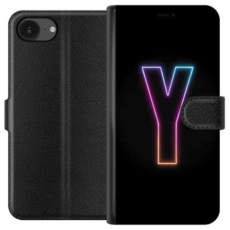 Kompatibel Tegnebogsetui til Apple Apple iPhone 16e Minimalistisk neonbogstav Y i farveskiftende lys mod sort baggrund