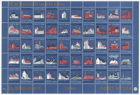 Danmark - Julemærkeark 1964 - Utakket på den højre side - Ufoldet