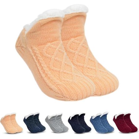 Sklisikre termiske sokker for innendørs bruk, fleecesokker - fleeceforede sklisikre termiske tøffelsokker, V-formet Fluff-Xin Beige