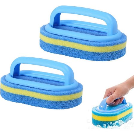 Skuresvamp 2 stk. Oppvasksvamp Veggvaskebørste Håndtakssvamp Bad Plastikkhåndtak Svamp Flis Glass Rengjøringsbørster Svamp med håndtak