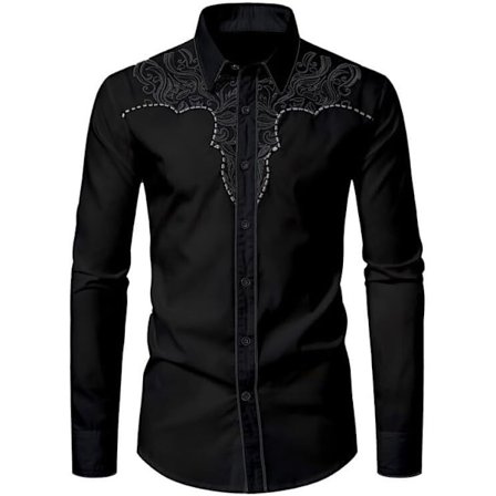 Brodert cowboy-skjorte for menn, smal passform, langermet vestlig knapp ned, avslappet topp