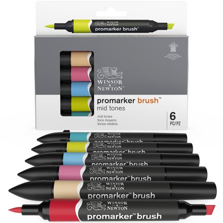 Promarker BrushMarker sæt 6 stk Mid Tones